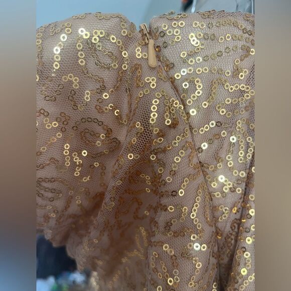 Aspeed Belle Inspired Gold Sequin Hand Beaded Strapless Prom Dress Size S - Picture 2 of 8